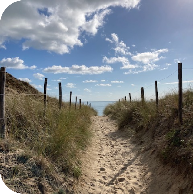 Chemin de sable, qui mène vers une plage.